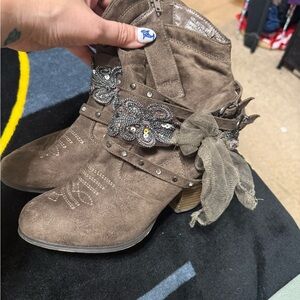 Not Rated Taupe Suede Embellished Ankle Booties